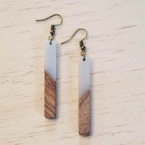 3 / $25 Gray Bohemian Resin & Wood Bar Earrings Boho Dangle Drop Bride Wedding
